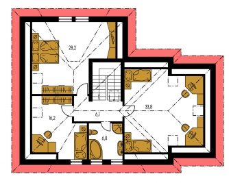Spiegelverkehrter Entwurf | Grundriss des Obergeschosses - BUNGALOW 66